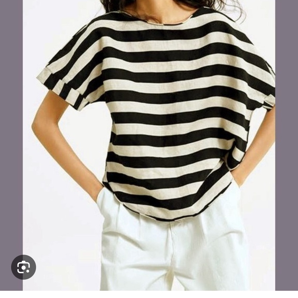 ZARA Striped Black and White Women's Linen Blend Top